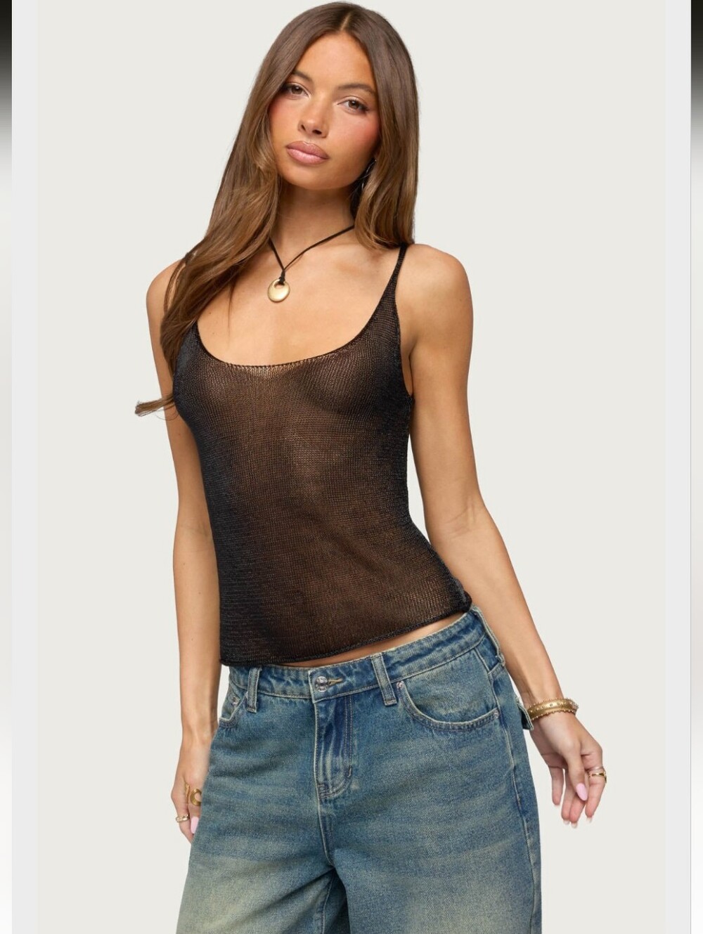 Edikted Meena Shiny Knit Tank Top- M